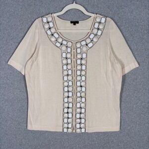 Escada Silk Cardigan Sweater DE 42 US 12 Cream Cotton Embellished Beaded‎ Slinky